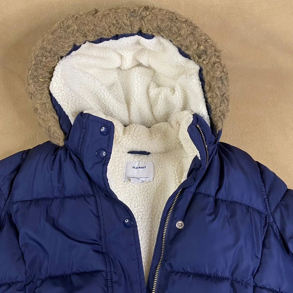 Old Navy Kids Blue Puffer Jacket Hooded Sherpa Lined Winter‎ Coat Size XXL 16